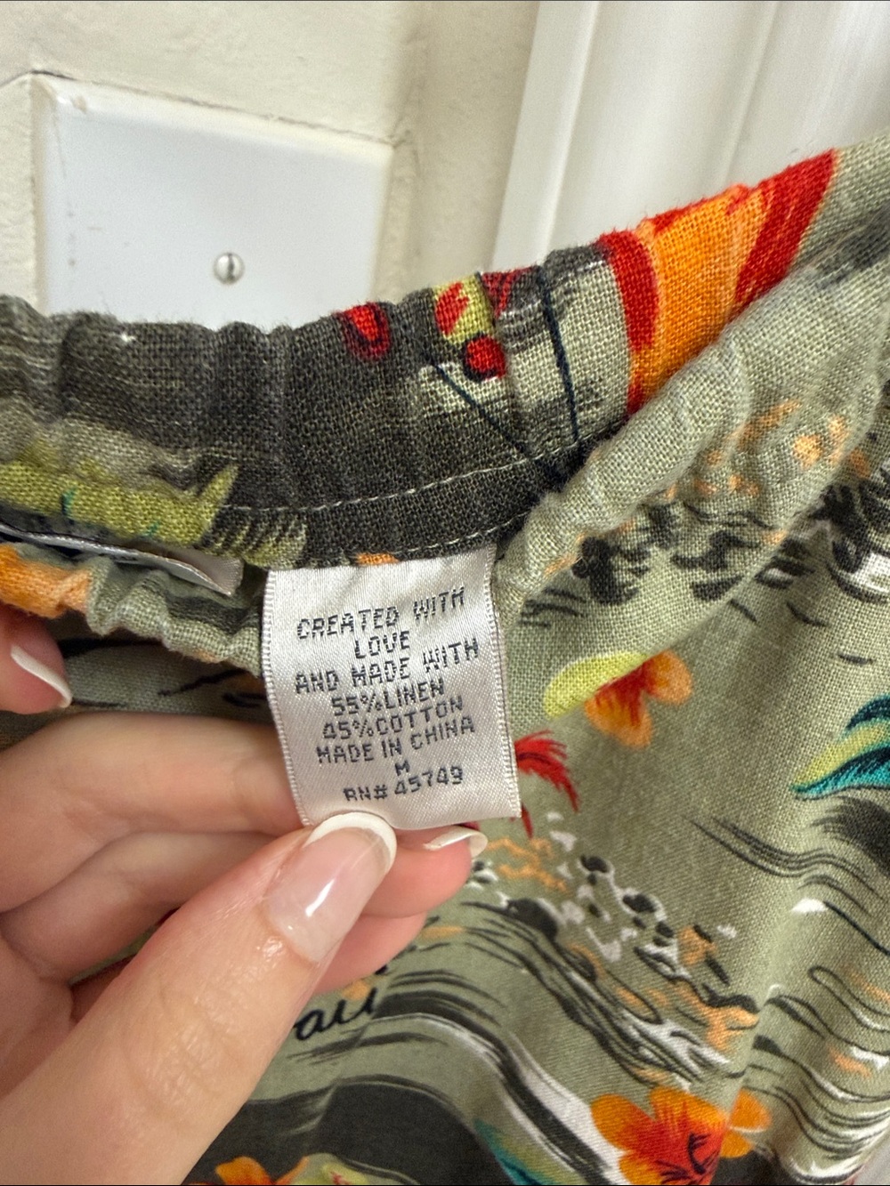Hawaiian Tropical Print Skirt in Olive with Red & Yellow Accents - Picture 4 of 6
